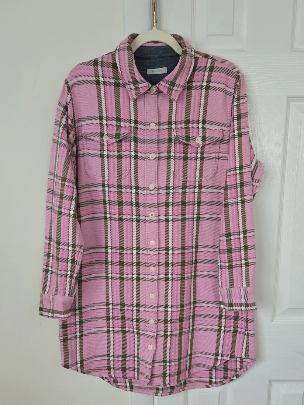 Outerknown Blanket Shirt Dress Pink Plaid Button Front Organic Cotton Shacket